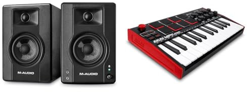 M-Audio BX4 BT – Monitores de Estudio, Altavoces Bluetooth de 4,5 120W, Altavoces para PC & Akai Professional MPK Mini MK3 - Teclado Controlador Midi USB de 25 Teclas con 8 Drum Pads