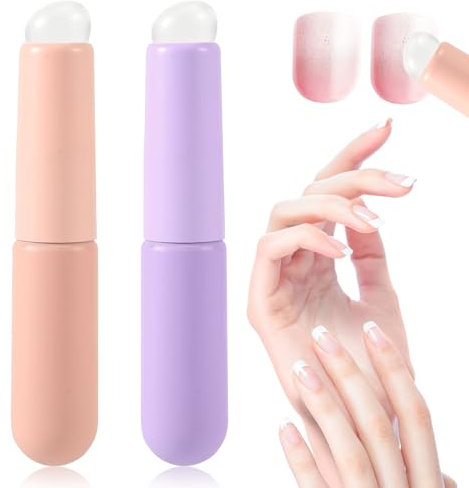 2 pezzi Pennello in Silicone per Unghie, Pennello per Sfumatura per Unghie Riutilizzabile Testa Smussata Pennello per Ombretto Picking Punteggiatura Strumenti per Manicure (Viola, Rosa)