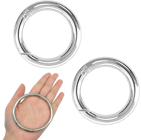 XCSJ 2 Stück Runde Karabiner 75mm OD 63mm ID Sehr Robust Zinklegierung Runde Karabiner Ring Karabinerhaken Rund Groß Karabiner Rund O Ring für Schlüsselanhänger, Tasche, DIY Handwerk Machen (Silber)