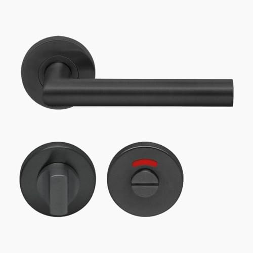 Aperit Manilla de Puerta Negra de Acero Inoxidable – Tirador Profesional en Forma de T – EN1906 Clase 3 – Juego de Manillas con Cerradura para Baño – Para Puertas Interiores