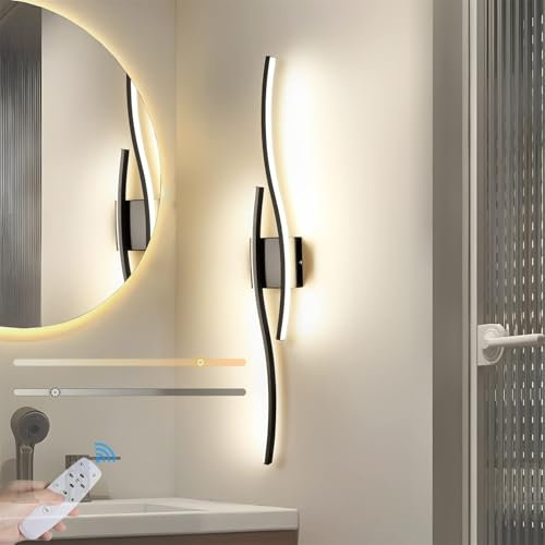 Moderna Lampada da Parete a LED Dimmerabile Applique da Parete con Telecomando Personalità Semplice Per Interni Illuminazione a Parete Per Camera da Letto Soggiorno Corridoio (Nero,80CM)