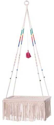 Macrame Hammock Swing Bed for Cats - Wall Mounted Macrame Cat Swing | Macrame Cat Hammock, Boho Cat Swing, Boho Cat Bed Swing for Indoor and Outdoor Cat, Kitten