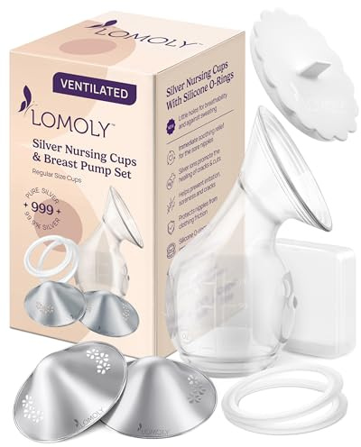 LOMOLY Ventilated Silver Nursing Cups: Pure 999 Silver Nipple Shield | Silver Nipple Covers Breastfeeding with Breast Protection, Hands Free Breast Pump