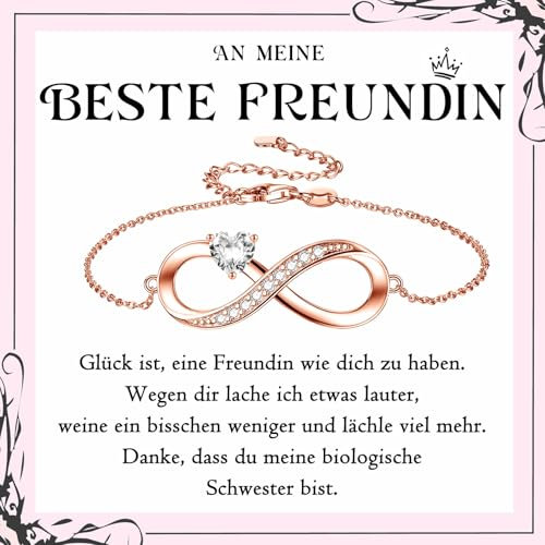 PDTU Beste Freundin Armband Unendlichkeitszeichen Geschenk für Freundschaft, Geburtstag, Abschluss, Einschulung, Hochzeit, Weihnachten - Rosegold