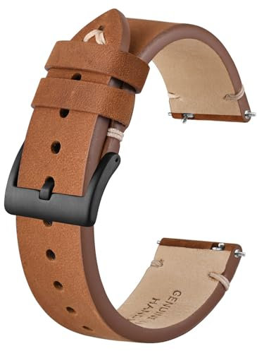BISONSTRAP Distressed Leder Uhrenarmband, Uhren Armband für Herren, Schnellverschluss Federstege, 22mm, Toffeebraun (Schwarze Schnalle)