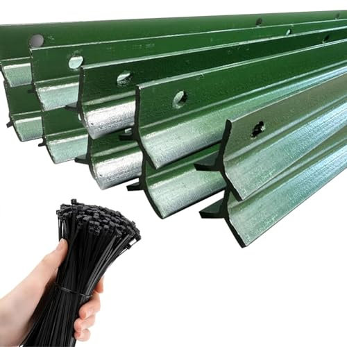Rygcrud 10Stück Eisen Zaunpfahl Mit Kabelbindern, Heavy Duty Metall Zaunpfosten - Dreieckige Ankersäulen Zum Halten Garten/Bauernhöfe/Sträucher Drahtzaun(170cm)