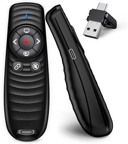 USB C Presenter, 2.4 GHz Presentation Pointer, Pointer für Präsentationen via Typ C und USB Empfänger, Powerpoint für Windows 7/8/10/Mac/Linux/Android/PowerPoint/Keynote/Google