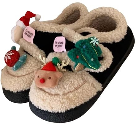 Generico Hausschuhe für Damen, Winter, Weihnachten, Pelz, 2024, Hausschuhe für Damen, Winter, Weihnachten, elegant, Memory Foam, Hausschuhe, Weihnachtsschuhe, Unisex, weich, Weihnachtsgeschenke,
