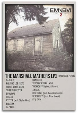 LYZYYW Eminem The Marshall Mathers LP 2 Leinwand-Kunstalbum, Poster, Hip-Hop-Künstler, Leinwand, Gemälde, Album, Ölgemälde, Dekoration, Teenager, Zuhause, Büro, 50 x 75 cm, ungerahmt, 24