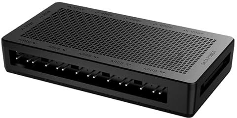 12 Port ARGB Fan Hub 5V 3pin, Magnetic backplane Design, Suitable for Aura Sync, MSI, Mystic Light sync, Gigabyte ARGB Fusion, SATA Powered.