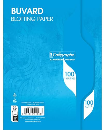 Calligraphe 1020C - One Container of 100 White Blottering Papers (a Clairefontaine Brand) - Dimensions: 16 cm x 21 cm - 100 g Paper - Manufactured in France