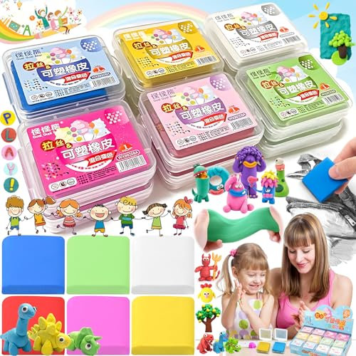Benaton 12 Stück Knetradiergummis, Gemischte Verfärbung Knetbarer Radiergummi, Bunt Klassischer Knetradiergummis, Kind Knetbarer Radiergummi, Kunst Knetgummi Radierer Mit Transparentem Etui (6 Farben)
