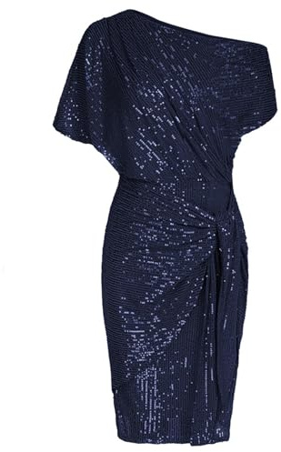 OBiQuzz aftonklänningar dam en-axel festklänning paljetter cocktailklänningar paljetter klänningar för kvinnor bodycon party pennklänning omlottklänning festlig glitterklänning miniklänning