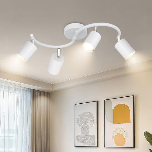 VEKIDOT Deckenstrahler LED 4 Flammig Schwenkbar 350° - Deckenleuchte GU10 4 Flammig Weiß - Deckenlampe Spot Modern - Deckenspot für Küche Flur Schlafzimmer Wohnzimmer (Ohne Leuchtmittel)