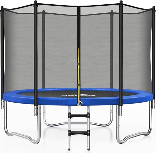 JELENS Trampoline 8FT 10FT, Outdoor Trampolines with Enclosure Net and Ladder, Recreational Anti-Rust Trampolines for Kids and Adults, ASTM Approved (Blue, 8FT)
