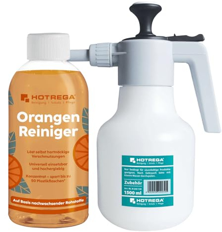 HOTREGA Orangen-Reiniger Konzentrat 500 ml, Allzweckreiniger, Universalreiniger, hochergiebig (500 ml + Druckspritze)