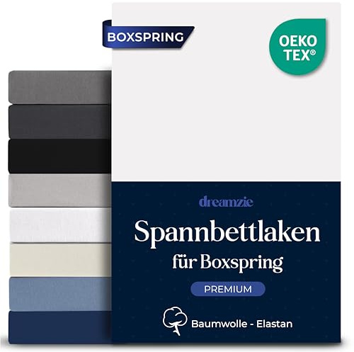 Dreamzie - Spannbettlaken Boxspringbett - 200x200 - Baumwolle Elasthan | Weiß · 35cm Hoch · Oeko-Tex zertifiziert · Elastikband · Spannbetttücher für Hohe Matratzen