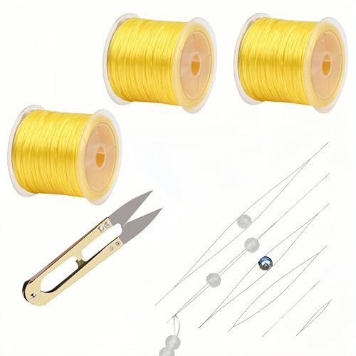 ZGZJHZ Elastisches Band für Armbänder, Gummiband & Nylonschnur für Armband Set Selber Machen, Perlenschnur & Nylonfaden für Schmuck Basteln, DIY Armbänder & Ketten Set 0,8 mm (Gelb)