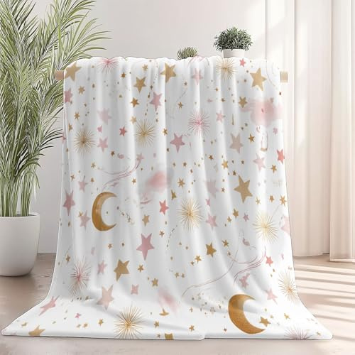Kuscheldecken 150×200 cm, Traumhaft Sterne Himmlisch Mond weiche und warme Decken Sofa, Weiß Fleecedecke für Couch Wohndecke flauschig Sofadecke Kuschel Decke für Zimmer Deko, Sofaüberwurf