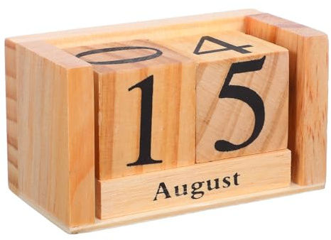 ZUNOXAZ Holzblock Tischkalender aus Massivholz Manueller Ewiger Kalender Würfel Multifunktionale Schreibtischdekoration für Büro Lehrer Studenten und Zuhause Kreatives Design