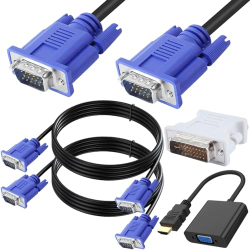 HAAMNING7 Cable VGA a VGA de 6 pies, Cable VGA macho a VGA macho para monitor de alta resolución, con adaptador DVI a VGA, adaptador HDMI a VGA (paquete de 4)