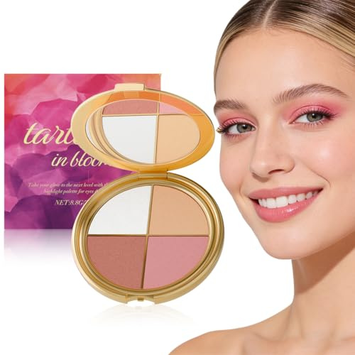 NHPY Luminoso a Lunga Tenuta,4 in 1 Face Palette,Palette Trucco con Highlighter, Ombretto,Contouring e Blush, 4 Tonalità, Adatto all'uso Quotidiano