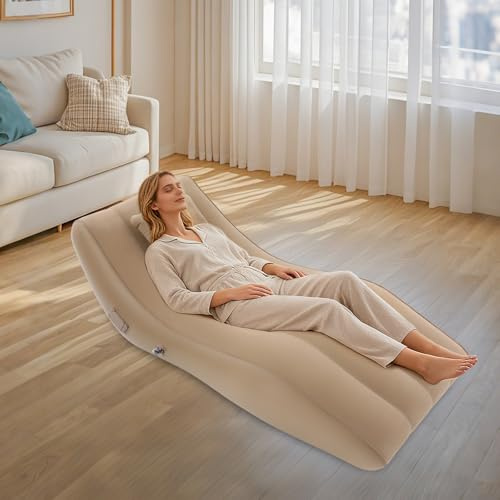 GIDRLL Tragbar Aufblasbare Liege & Sofa, Wasserdicht Faltbar Luftsofa Camping Luftsessel mit Eingebauter Pumpe & Kissen für Outdoor, Strandpartys & Garten, perfekt für Reisen & Picknicks (A)