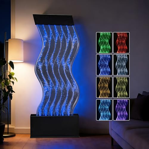 S-Curved Sensory Bubble Wall Fountain, 48'' Tall Floor Standing LED Bubble Panel with App & Remote Control, Color-Changing Water Feature for Sensory Rooms, Therapy Spaces, Home & School
