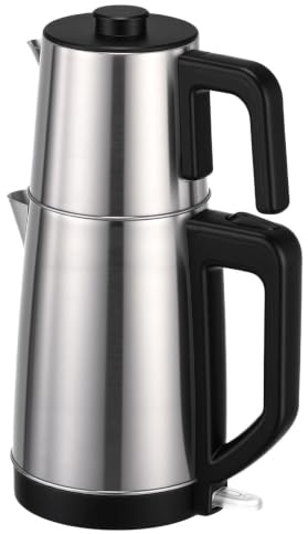 Zerodis Elektrischer Wasserkocher, Türkische Teemaschine mit Doppelkanne, Automatische Warmhaltefunktion, Abnehmbarer Teefilter und Glasbecher für Zuhause, Café, Büro, Brauen, Edelstahl, Elektrisch
