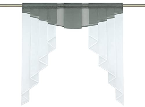 HongYa transparenter Voile Scheibengardine Tunnelzug Kurzstore Küche Kleinfenster Gardine H/B 145/140 cm Grau
