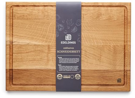 Edeldings Schneide- und Servierbrett aus hochwertiger Eiche 35 х 25 cm groß mit Saftrille | Antibakterielles Küchenbrett aus Europa | Servierbrett, Frühstücksbrett, Holzbrett aus massiv Holz