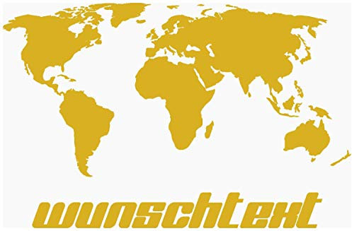 Samunshi® Weltkarte mit Wunschtext Aufkleber in 4 Größen und 25 Farben (80x53cm gold)