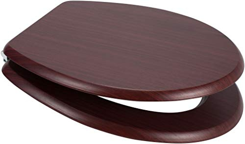Euroshowers MDF Wood Veneer Wooden Design Toilet Seat with Chrome Bar Hinge (Mahogany (Dark Red))