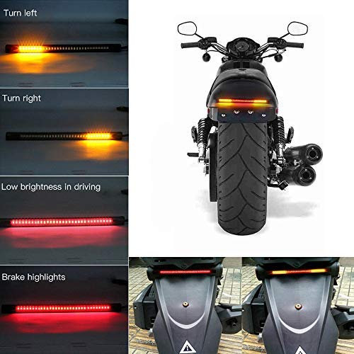 Teguangmei Barre de Feu Arrière Moto LED Flexible Rouge + Ambre 48LED Clignotants/Feux de Jour/Feu Arrière/Feu Stop/Éclairage de plaque phare D'immatriculation Étanche Universel DC 12V