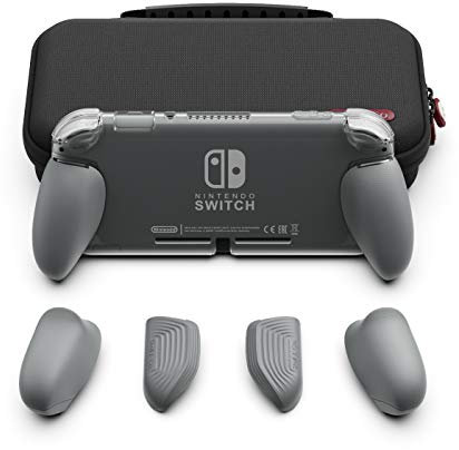 Skull & Co. GripCase Lite Bundle: A Comfortable Protective Case with Replaceable Grips [to fit all hands sizes] for Nintendo Switch Lite [with Carrying Case] - Gray