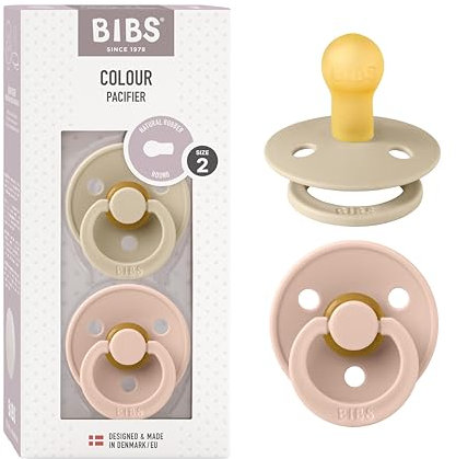 BIBS Colour Schnuller 2er-Pack, BPA-frei, Kirschform Nippel. Naturkautschuk/Latex, Hergestellt in Dänemark. Größe 2 | 6+ Monate | 2-Pack, Vanilla/Blush