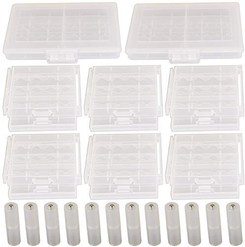 GTIWUNG 2 Pezzi Custodia Batteria in Plastica 10 celle, 4 Pezzi Custodia(6 celle) per Batterie AA/AAA, 12 Pezzi Adattatore da AAA a AA, Trasparente