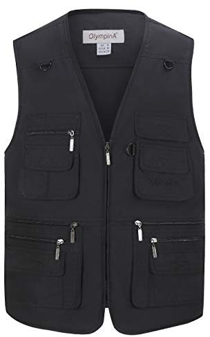Gihuo Herren Angelweste Utility Schießen Safari Reise Weste mit Taschen, Schwarz, M