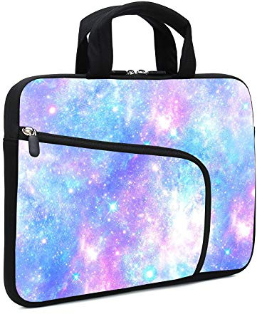 XMBFZ Laptop Sleeves 14 15 15.4 15.6 Chromebook Case Notebook Sleeve PC Messenger Bag Tablet Case Neoprene Handle Sleeve for Men Women, Two Pockets (Pink galaxys)
