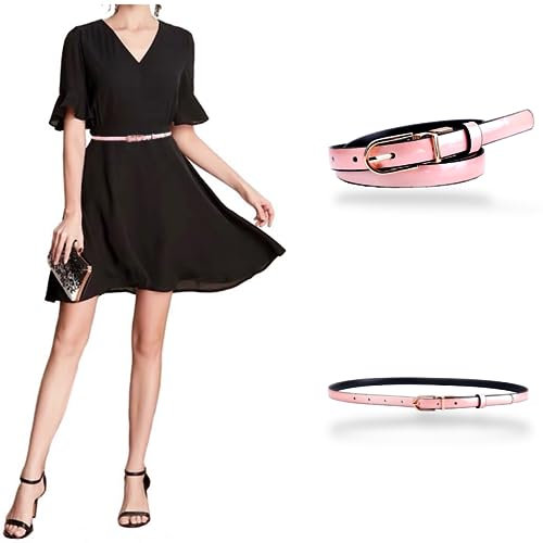 CB, cintura sottile da donna in pelle verniciata sottile con torsione per convertire fibbia in lega di colore oro, Rosa, taglia unica