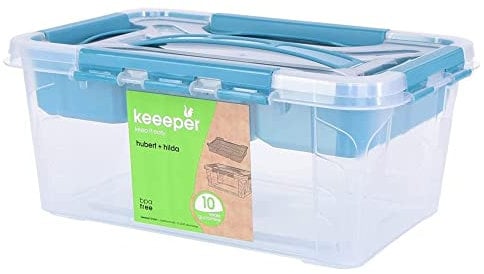 keeeper Aufbewahrungsbox mit Deckel und Einsatz, 29 x 19 x 12,4 cm, 4,2 l, Hubert+Hilda, Transparent/Aqua Blau