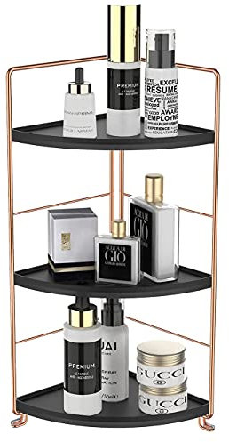 kaileyouxiangongsi 3-Tier Bathroom Countertop Organizer,Vanity Tray Cosmetic & Makeup Storage,Kitchen Spice Rack Standing Shelf,Corner Storage Shelf,Rose Gold&Black