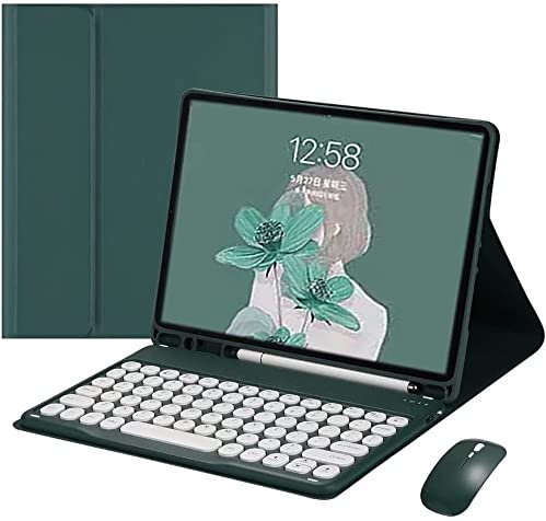 Keyboard Case for iPad Mini 7(A17 Pro) /Mini 6 with Mouse, Case for iPad Mini 7th/6th Generation with keyboard Mouse Set, Cute Round Key Detachable Case with Pencil Holder, Teal