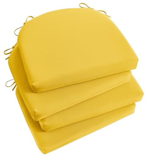 Basic Beyond Outdoor Chair Cushions Set of 4, Outdoor Cushions for Patio Furniture, Water Resistant Patio Chair Cushions with 2 Ties, 17x16x2, Yellow