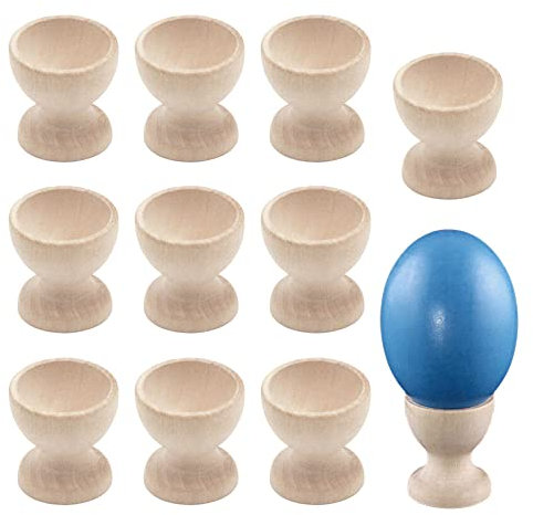 Hazrcvr Coquetier Oeuf Jeu de 10 Coquetiers en Bois Porte-Oeuf en Bois Coquetier Oeufs en Bois Porte Porte-œufs à La Coque Coquetiers en Bois à Peindre Bois Coquetier Support pour Oeufs de Pâques