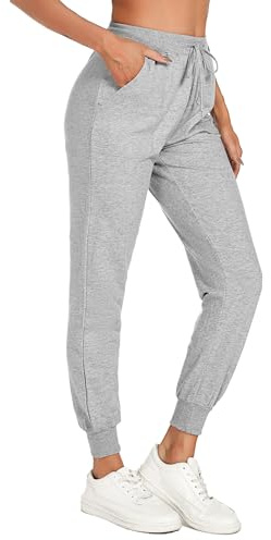 Irdcomps Pantalon de Jogging Femme Coton Pantalon de Sport Bas de Survêtement Pants Décontracté Couleur Unie avec Poches Pantalon de Yoga Pantalon de Loisirs pour Running Fitness Gym Training Gris M