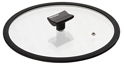 Moneta Coperchio Piatto, Bordo in Silicone e pomolo reggimestolo, 16 cm, Transparent And Black, 0004124516