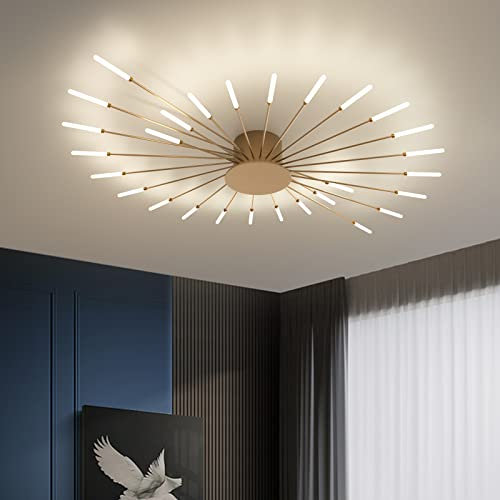 minifair Moderne LED-Deckenleuchte, 28 Köpfe, goldene Unterputz-Deckenleuchte, Acryl-Lampenschirm-Kronleuchter, für Kinderzimmer, Schlafzimmer, Wohnzimmer, 4000 K neutrales Blumenform-Licht