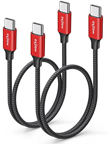 eyjiew USB C auf USB C Kabel 60cm, 2 Stück 0.6M Kurz 60W USB C Schnellladekabel Android Auto Kabel Typ C PD Ladekabel für iPhone 15/15 Pro/15 Pro Max, MacBook Pro/Air, Samsung S24 S23 S22 S21-USB 2.0