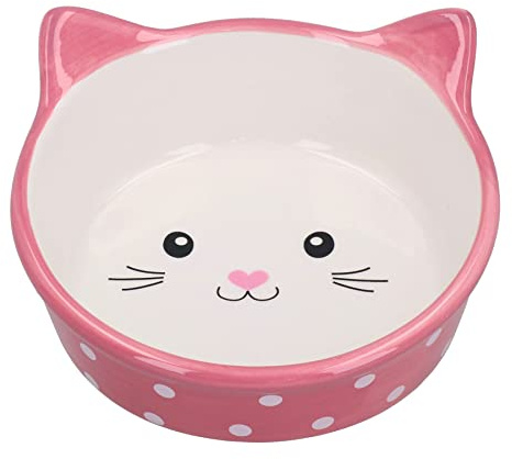 AB Tools Pink Polka Cat Face Bowl Cat Kittens Small Food Water Bowl 15cm/300ml